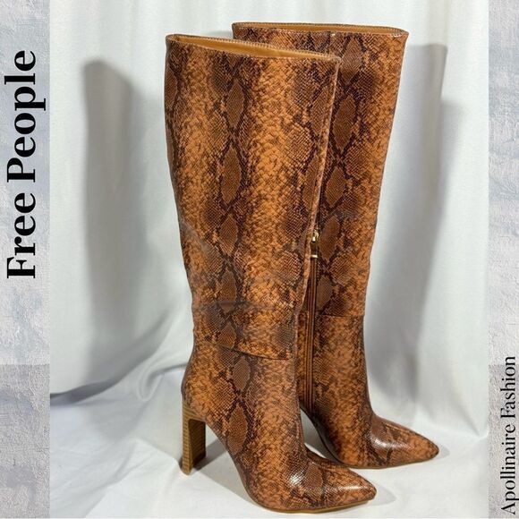 FREE PEOPLE BY BILINI BRIANA FAUX SNAKESKIN BOOTS IN SIZE 6 KNEE HIGH - Picture 1 of 5